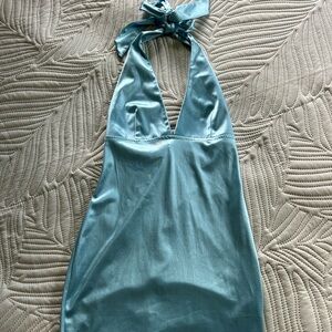 Blue satin mini dress